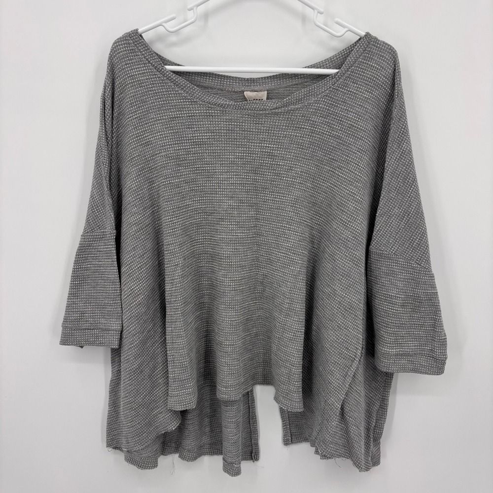 Free People Oversized Thermal Top Womens Large Grey Excellent Split Back Waffle